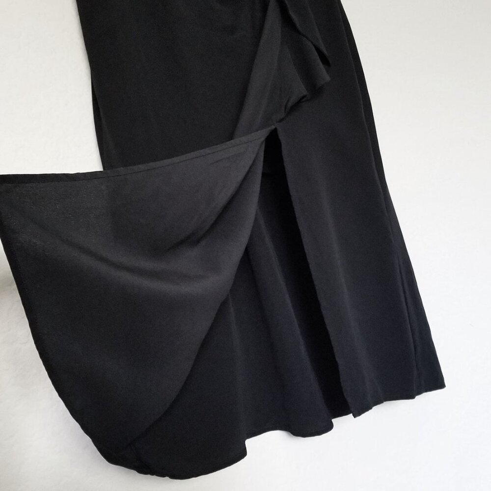 Parker 100% Silk Ellender Ruffle Slit Midi Dress Sz 6 Black Slip Asymmetric $378 - Picture 9 of 12